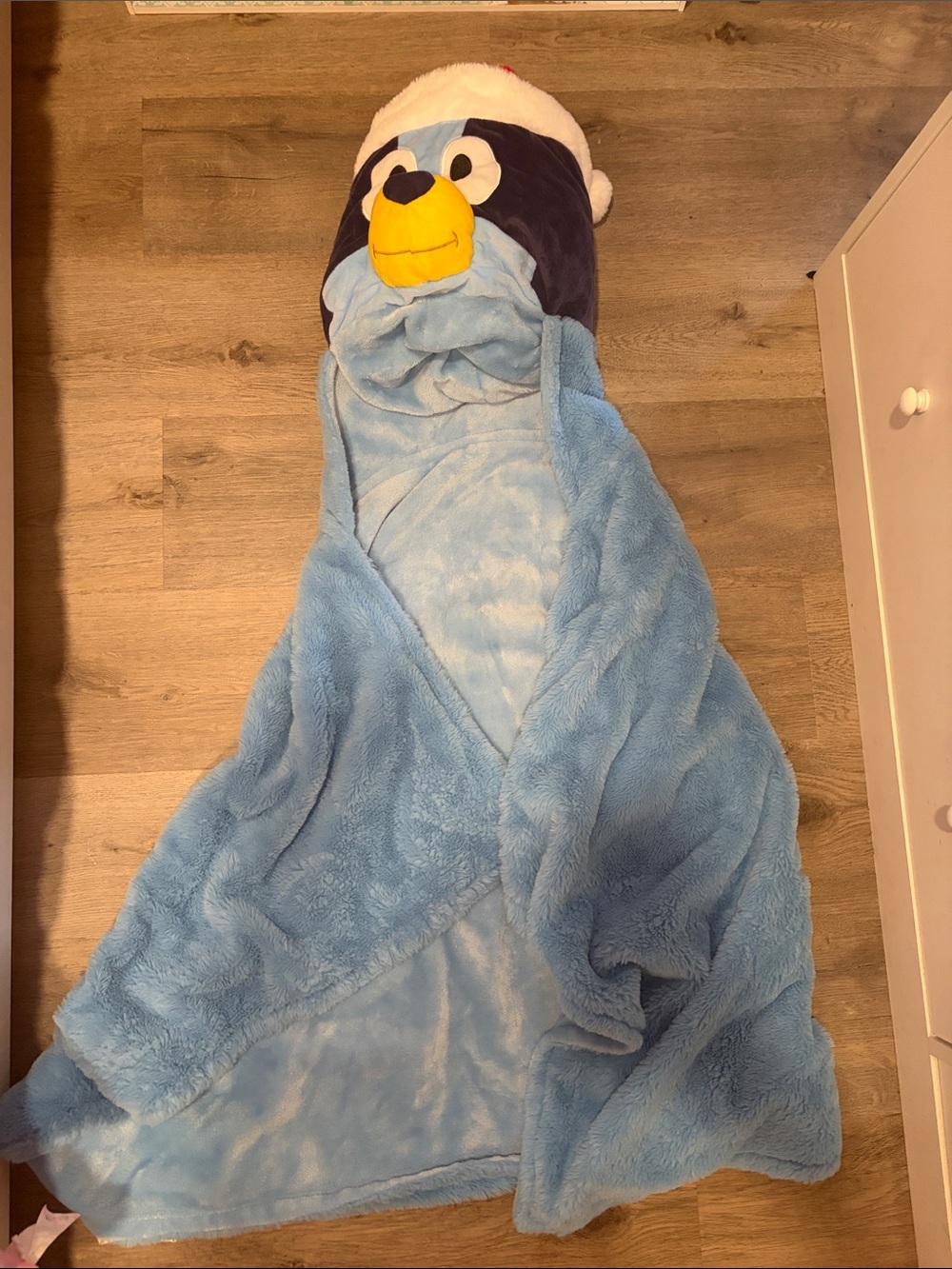 Blue Penguin Hooded Plush Blanket